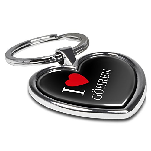 Preisvergleich Produktbild Schlüsselanhänger mit Stadtnamen Göhren - Motiv I Love - Herz-Schlüsselanhänger, Stadtschlüsselanhänger, personalisierter Anhänger, Herz-Anhänger, Chrom