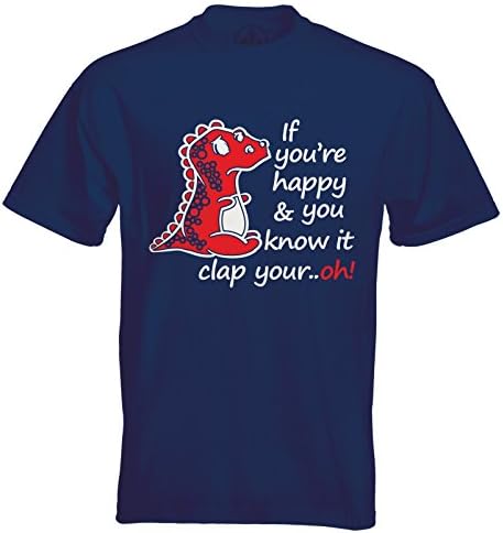 Duck Ink Men's T-Rex If You're Happy and You Know It Clap Your Oh T-Shirt Navy Blue Small