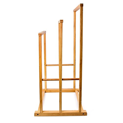 Relaxdays Bambus Handtuchständer H x B x T: 82,5 x 42 x 42,5 cm treppenförmiger Handtuchhalter als Standhandtuchhalter mit 3 Handtuchstangen als Badaccessoire für Handtücher oder Herrendiener, natur - 4