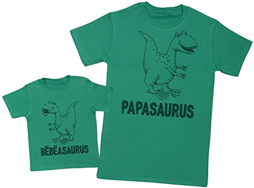 Zarlivia Clothing Bébéasaurus & Papasaurus - Ensemble Père Bébé Cadeau - Hommes T-Shirt & T-Shirt bébé - Vert - L & 6-12 Mois