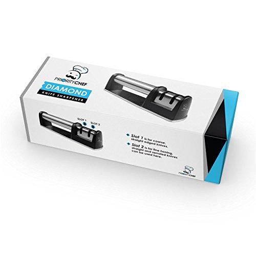 PriorityChef Messerschärfer für Messer normalen Klingen und Wellenschliffklingen, 2-stufig, diamantbeschichtete Schleifscheibe, Schwarz - 9