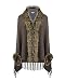 LADIES WOMEN FAUX FUR COLLAR TARTAN CHECK WINTER SHAWL CAPE PONCHO WRAP CARDIGAN[MOCHA,One Size: Regular]