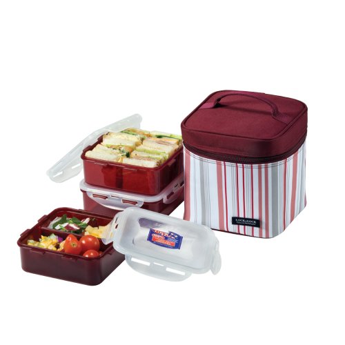 Lock&Lock Lunch Box, 4-teilig, 2x 870ml, 1x 4 Abteile, 870ml, Transporttasche,