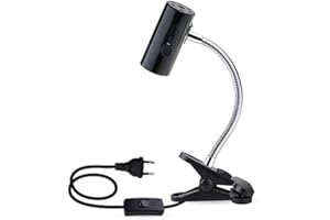 AKYNITE Lampenfassung E27 Schwarz Klemmbar mit Schalter für Schildkröten, AC 230V, Lampenhalter Aquarium/Terrarium mit Kabel 1,8m, Keramikfassung E27 Flexibel für Reptilien Wärmelampe Heizlampe