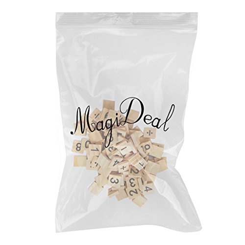 MagiDeal 100Pieces Wooden Puzzle Tiles Craft Numbers 0-9 Board Cube Blocks Crafts