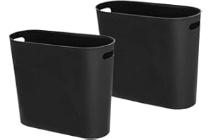 Caxmtu Mülleimer Papierkorb Abfalleimer Badezimmer Papiereimer Höhe 27 cm 10 L Schlanker Mülleimer mit Griff für Zuhause Küche Badezimmer Schlafzimmer Büro, aus Kunststoff, 2 Stück (Schwarz)
