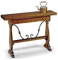 CONSOL Extendible Table, Wood and Iron Rustic Art-As Shown