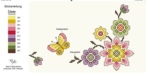 Bezaubernde Stickpackung “ BLUMEN UND SCHMETTERLINGE “ – Stickdecke 80 cm x 80 cm – Kreuzstich vorgezeichnet – Stickgarn aus 100 % Baumwolle – fertig gesäumt mit eingewebtem Zierrand – qualitativ hochwertig – zum Sofort-Loslegen – Mitteldecke 80 cm x 80 cm – zum Selbersticken – aus dem KAMACA-SHOP - 2