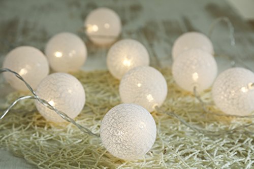 Gresonic 10er LED große Baumwoll Kugeln Lichterkette Deko Leuchte für Garten Weihnachten Party Hochzeit Innen mit dem Stecker Warmweiß - 3