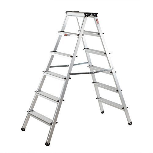 Trittleiter aus Aluminium - Klapptritt Steh- und Haushaltsleiter beidseitig begehbar 150 kg Traglast TÜV / GS geprüft (2 x 6 Stufen)