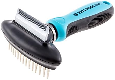 Vets Pride USA2-in-1 Deshedding Comb & Undercoat Rake - Flexible Neck Bends Up to 30° - Grooming Tool with Deshedder Brush & Rake for Dematting - Detangler That Removes Both Matted & Shedding Hair