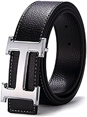 Hot Sell Fashion Men's Women Belts Couple Leather"H" Buckle Waist Belt Waistband (Black Silver Buckle, （37-40）120cm)