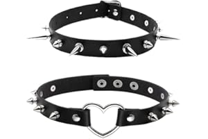 Eigso Retro Oldschool Necklaces Steampunk Gothic Studded Spikes Rivets Collars Premium PU Leather Chokers with Adjustable Buckle for Men and Women