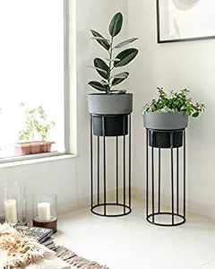 HOMEROX Metal Planter Silver Black Pot with Stand indor outdor Planter Set Off 2