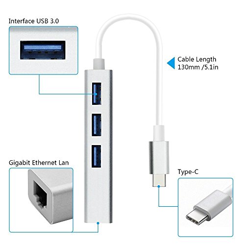 USB 3.0 Type-c Netzwerk-Hubs IMISON USB Port Lan Ethernet External Network Adapter Converter Aluminium Unibody for MacBook Pro Air iMAC, Mac Mini, Chromebook Pixel, Surface Pro (Silber) - 4