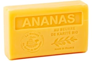 LA MAISON DU SAVON DE MARSEILLE Savon De Marseille Ananas Au Beurre De Karité Artisanal Pure Bio 100% Naturel Hydratant Pour Corps Et Visage 125g