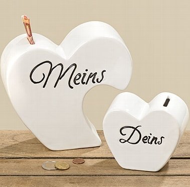Spardose Herz Meins/Deins 2tlg H16cm weiss Dolomit