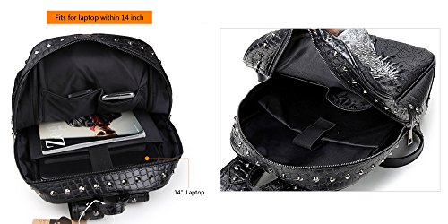 Koolertron Wolf Studded College Rucksack Laptop 14″ Backpack Kunstleder Unisex Vivid AnimalPrint für Frauen Mädchen Männer Jungen Schulranzen3D Tier Schulrucksack Fuer Schule Camping Reisen (Silber) - 2