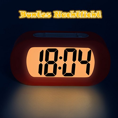ZHPUAT Digital-Wecker Tischuhr mit Silikonhülle Snooze Bunten Licht Stoßfest ideales Geschenk Für Kinder(Orange) - 2