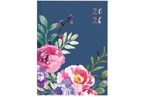 QUICKDRAW 2026 A5 Week to View Diary - Vintage Floral Casebound Planner - Full Year UK Organiser Journal Planner (Navy Blue)