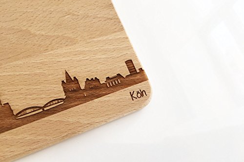 Brotzeitbrett Köln Skyline | Frühstücksbrettchen aus Buche | Holz Schneidbrett | Geschenk mit Gravur | Frühstücksbrett | Nordrhein-Westfalen (ohne persönlicher Gravur) - 2
