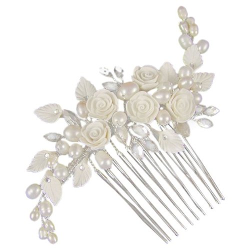 Lucia Flower &amp; Pearl Wedding Hair Comb 10cm (e2067hs)