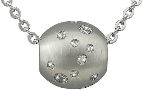 'Veuer Chain Stainless Steel Jewelry Women's necklace with pendant made from high grade 316L Steel "In Silver Bead with Cubic Zirconia Stones Gift for anyone VF474