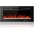 M.C.Haus Ultra-Thin Electric Fireplace Low Noise, 12 Variable & Breath Colors Flame, Recessed Wall Mounted Free Standing, Touch Screen & Remote Control, Crystal & Log Set(102cm/40inch)