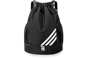 Acboor Sac de Gym avec Cordon de Serrage, Sac de Sport de Grande Capacité avec Fermeture éclair, Réglable Sac de Gym Imperméable avec poche Extérieure pour Femmes Hommes Enfants