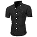 Produktbild URSING Herren Kurzarm Hemd Herrenhemd Casual Style Männer Classic Einfarbig Slim Fit T-Shirt mit Polokragen Sommer Tops Pullover Bluse mit Knopf Sommerhemd Polohemd Streetwear (M, Schwarz)