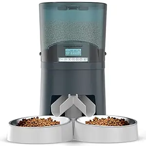 HoneyGuaridan Automatic Pet Feeder for Two Cat - 6 Meal 7L Large Dog Food Dispenser with Two-Way Splitter - Portion Control, Voice Recorder, Timer Feeder - Battery and Plug-in Power