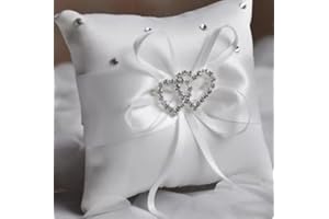 VINIFREDY Ring Pillow Romantic 10x10cm Bridal Wedding Ring Pillow Double Heart Ribbon Cushion Decor Engagement Ring Box, Valentine Day Ring Box