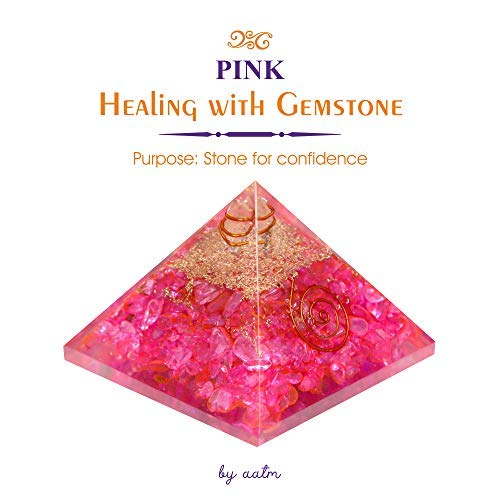 Aatm Energy Generator Pink Clear Crystal Orgone Pyramid for EMF Protection Chakra Healing Meditation with Copper (3 And 3 Inches)