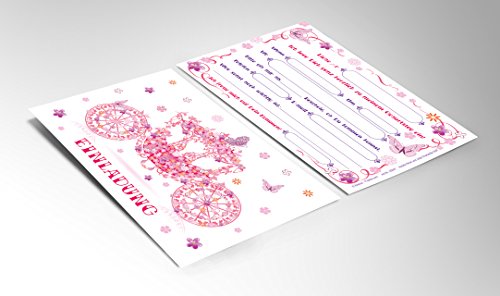 12 Einladungskarten zum Kindergeburtstag Prinzessin-Kutsche/ Prinzessin-Party / schöne Einladungen zum Geburtstag - 3