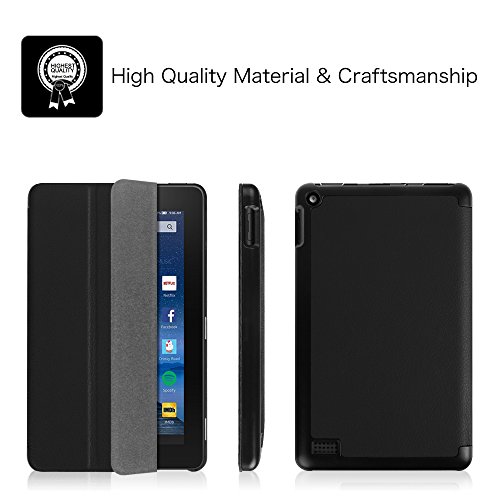 Fintie Fire 7 2015 Hülle – Ultra Slim Lightweight Schutzhülle Tasche Smart Shell Case mit Standfunktion für Amazon Fire 7 Zoll (5. Generation – 2015 Modell) Tablet, Schwarz - 9