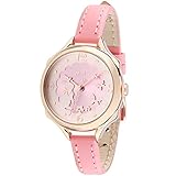 DREAMING Q&P Damen Uhr Analog Quarz mit Pink Echt Leder Armband Roségold Edelstahl MW062I