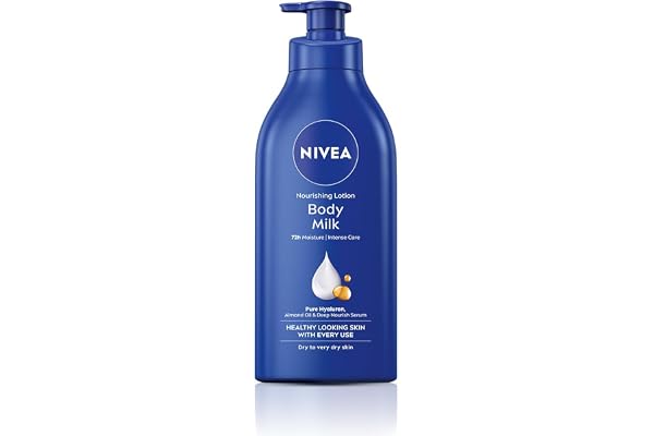 NIVEA Nourishing Body Milk 600ml Body Lotion with Hyaluronic Acid | 72Hr Hydration | Deep Moisture Care for Very Dry Skin | E