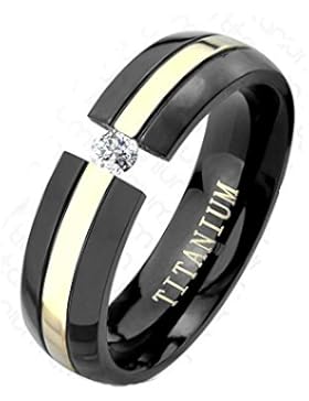 Paula & Fritz® Titan Ring schwarz, silber 6mm breit Zweifarbiger Paarring mit Schnitt im Zentrum farblos verfügbare...