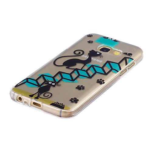 Samsung Galaxy A3 2017 Hülle,MAGQI Transparent Ultra Dünn Gel TPU Bumper Tasche mit Bunter Cartoon Design [Kratzfeste,Scratch-Resistant] [Crystal Clear] Weiche Silikon Gummi Schutzhülle [Frei Stylus Pen] 360 edge protection für Samsung Galaxy A3 2017 – schwarze Katze - 2