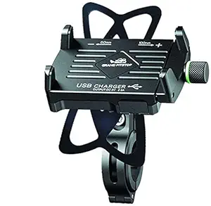 Grandpitstop Mobile Holder with Charger (Aluminium) Bike/Motorcycle/Scooter Handlebars, Adjustable Fits (Claw Grip-with Charger, Black)