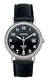 Herrenuhr Armbanduhr Analoguhr Edelstahluhr silberfarben mit Lederarmband schwarz und Datumanzeige Adora 28402