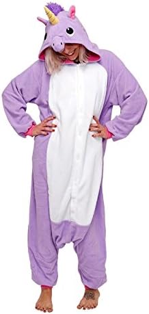 Unisex Warm Onesie Pajamas Adult Casual Tracksuit Cosplay Animal Pajamas New Unicorn (Purples, L(168-178CM))
