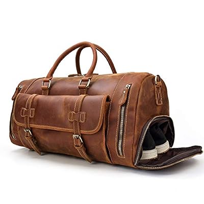 Luufan Sac de Voyage en Cuir véritable pour Hommes Sac de Voyage en Cuir véritable pour Hommes Sac à Main en Cuir de Vachette Haute capacité Vintage (Marron Clair)