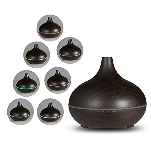 Euph 300ml Aroma Diffuser Ultraschall Luftbefeuchter Humidifier mit LED Farbwechsel,sicher und leise für Yoga Kinderzimmer Schlafzimmer Krankenhaus Toilette Büro usw.-Dunkelbraun - 2