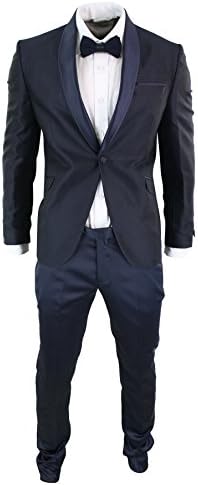 STZ Mens Slim Fit 1 Button Tuxedo Dinner Full Suit Shiny Satin Shawl Round Collar