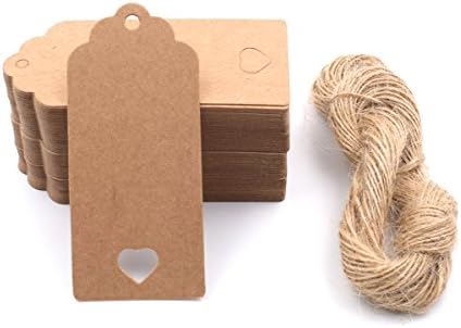 Bindex Gift Wrapping Tags 100pcs Price Hang Tags Brown Kraft Paper with Heart for Christmas Birthday Wedding Present