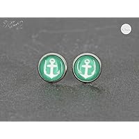 Ohrstecker Edelstahl * Cabochon Anker 10 mm * türkis petrol