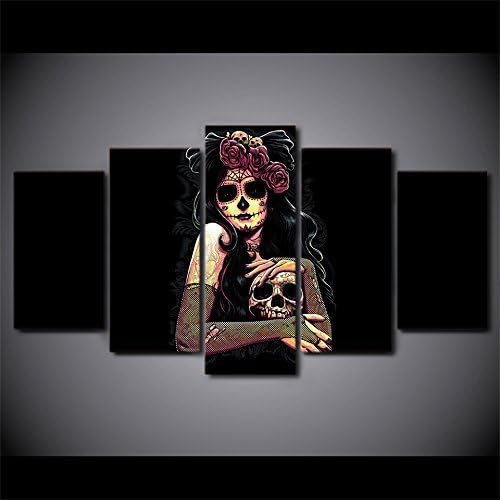 Dionysios Day of the dead woman face framed print canvas in 5 pieces