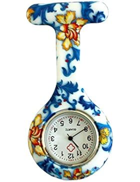 Blumen-Druck 2 Krankenschwestern Silikon Tunika Brosche Taschenuhr Boolavard® TM