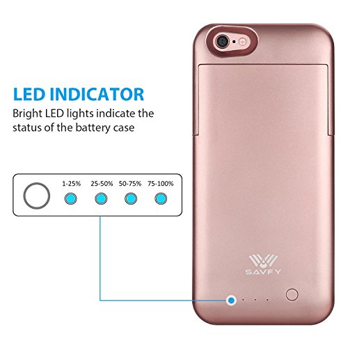 iPhone 6S / 6 Case [Apple MFi Certified] SAVFY 3200mAh Rechargeable Extended Charging Battery Case for iPhone 6 / iPhone 6s 4.7 inch Slim Portable Charger Backup Power Bank, Rose Gold